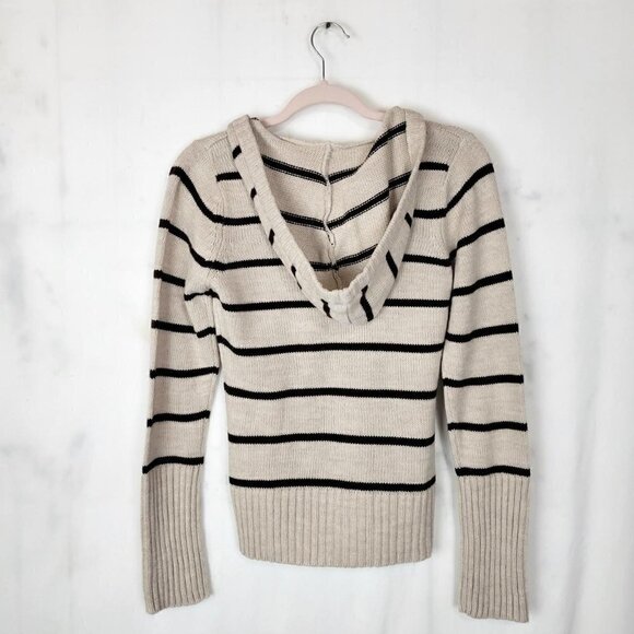 Lei Y2k 2000s Tan And Brown Striped Tie Neckline Sweater Hoodie - Picture 2 of 6